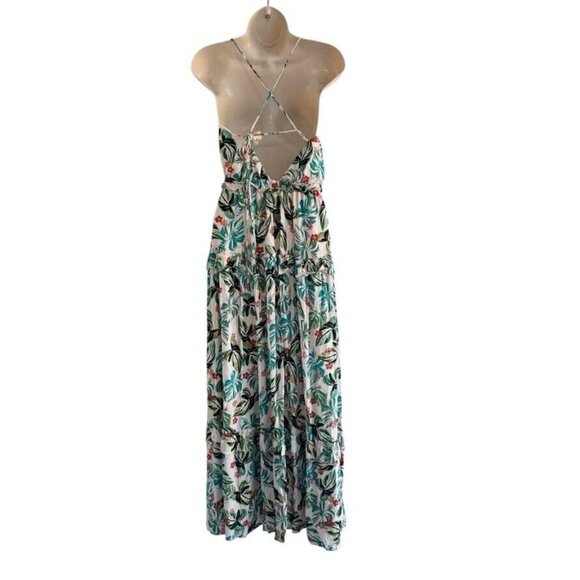 Lost + Wander Womens Sz S Tropical Halter Maxi Dress Floral Boho Tiered Ruffle - Picture 3 of 8
